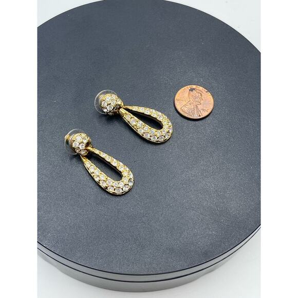 SWAROVSKI Swan Vintage Gold Crystal Dangle Drop‎ Designer Door Knocker Earrings - Picture 4 of 14